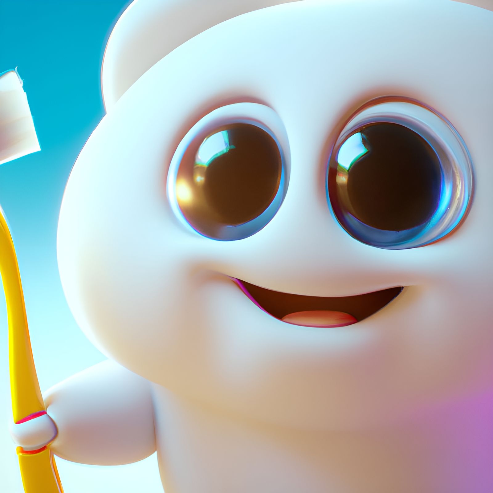 Happy Tooth with Toothbrush: 3D Rendered Cartoon