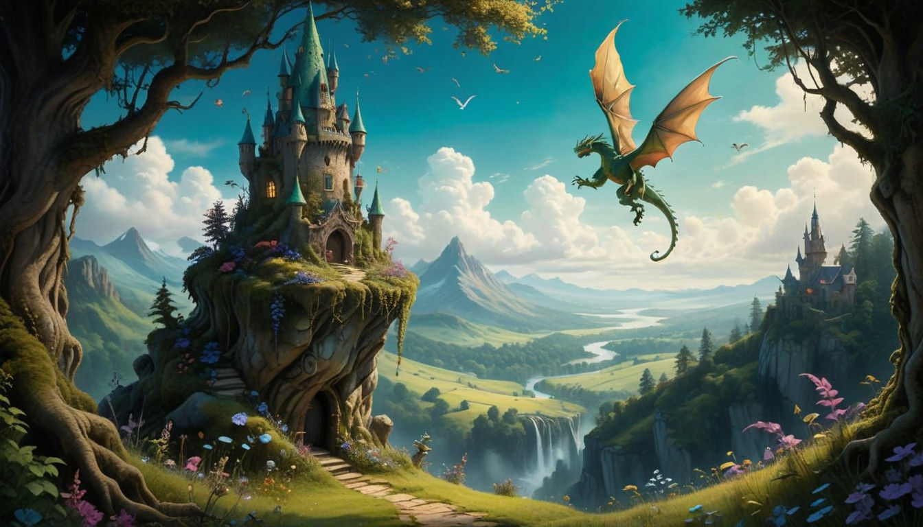 Majestic Stone Tower Overlooks Enchanted Landscape