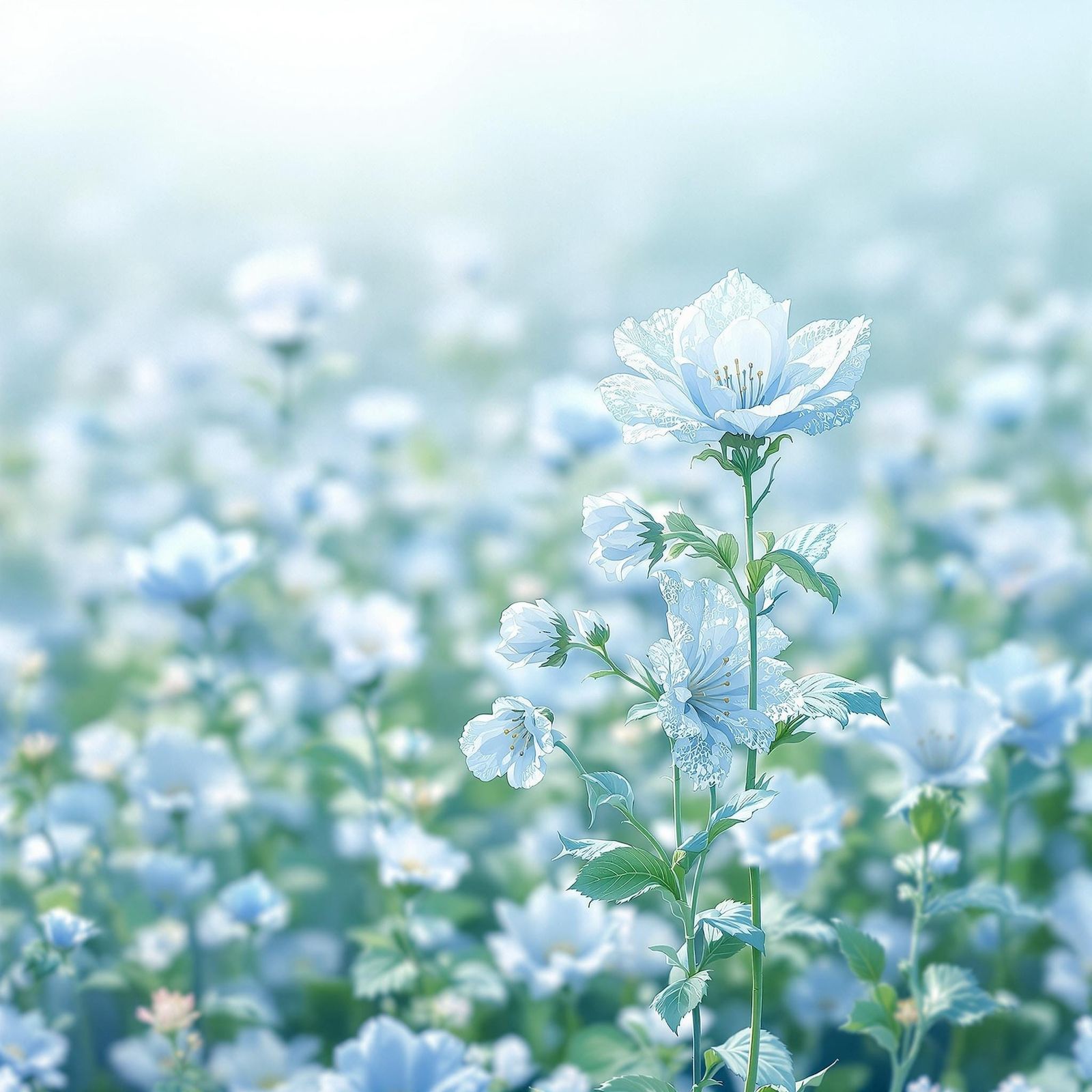 Enchanting Pale Blue Floral Wonderland in Whimsical Style