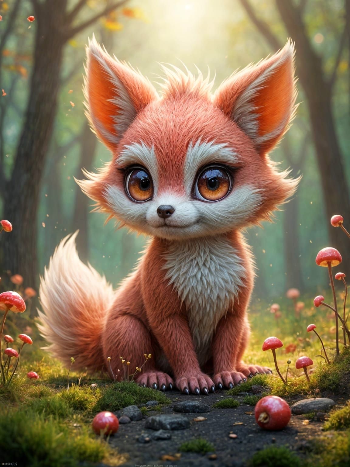 Chibi Wolf-Bat in Fantasy Mushroom Forest