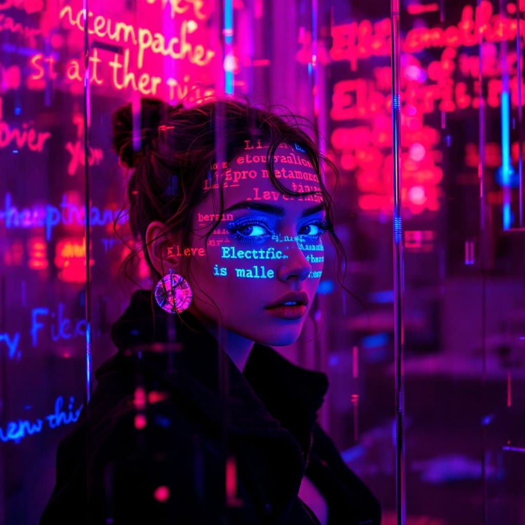 Electric Dreamscape with Quiet Female Figure