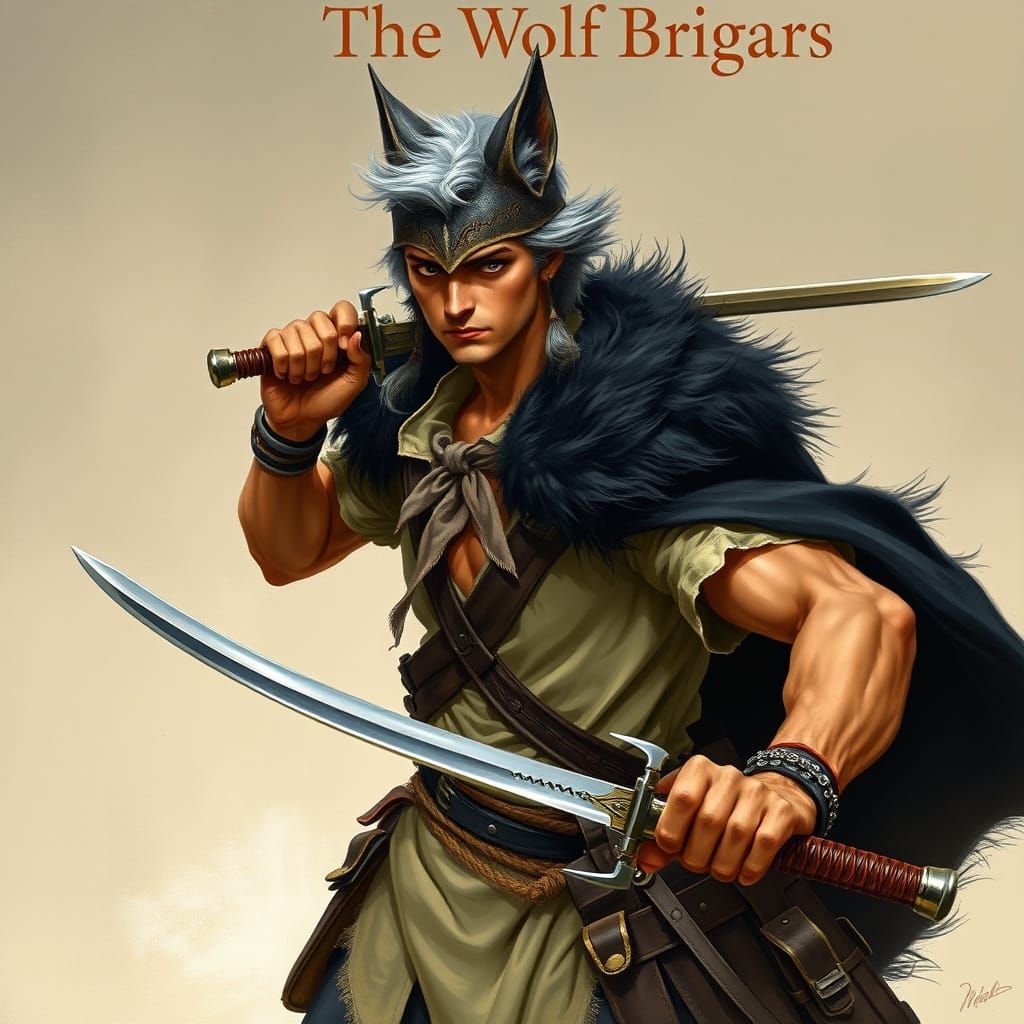 Wolf-masked Swordsman in Fantasy Art Style