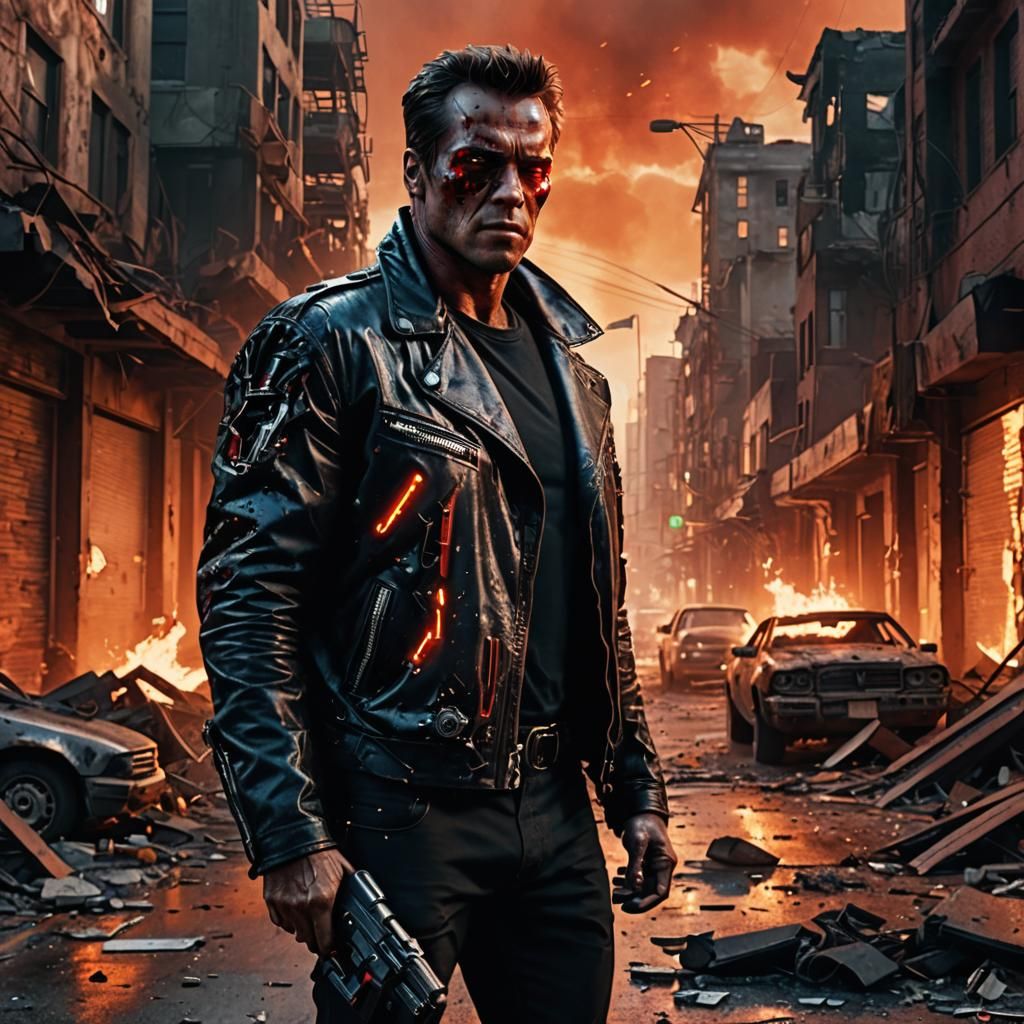 Cyborg Walks Through Post-Apocalyptic Cityscape