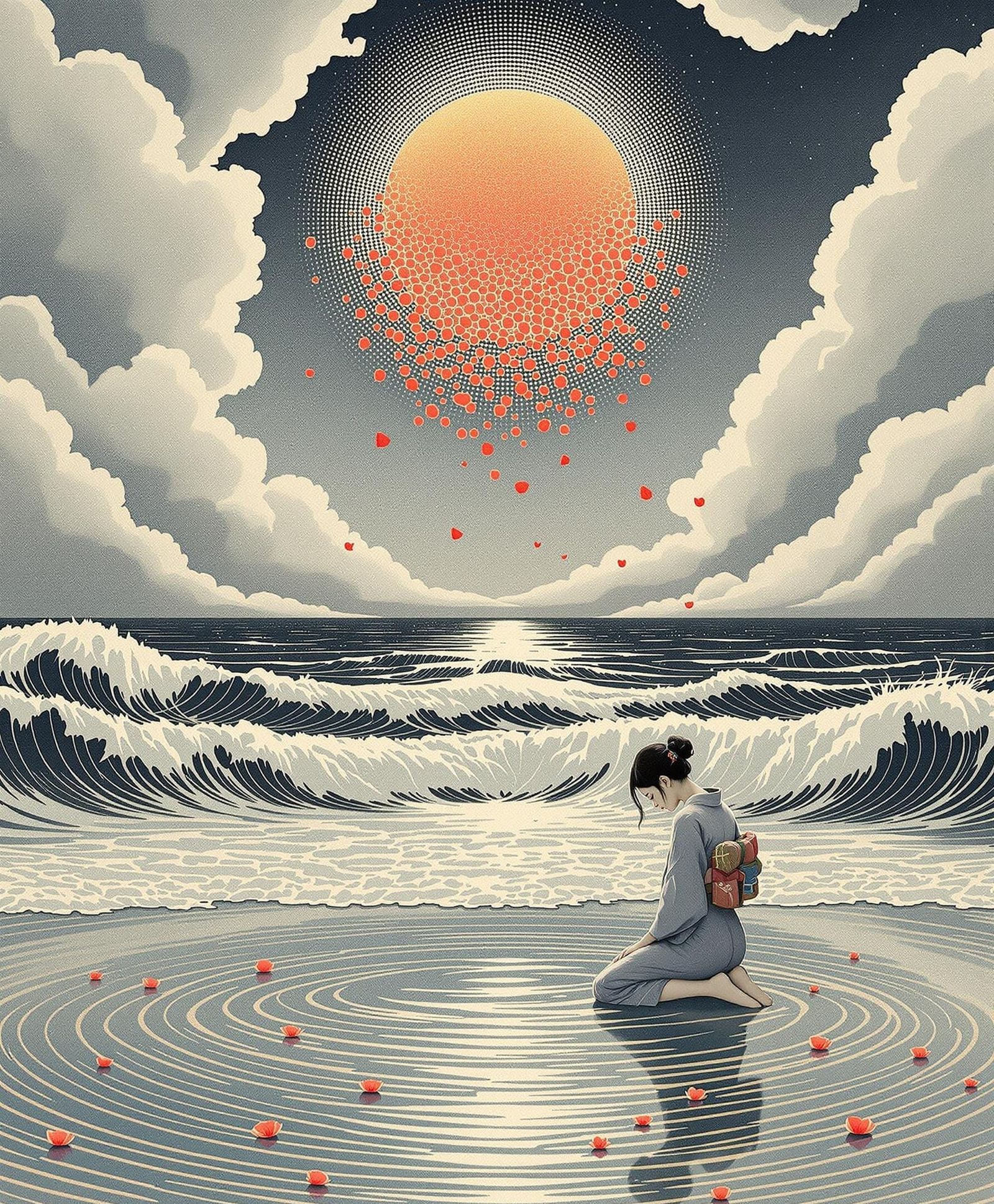 Ethereal Woman in Mokuhanga Ukiyo-E Style