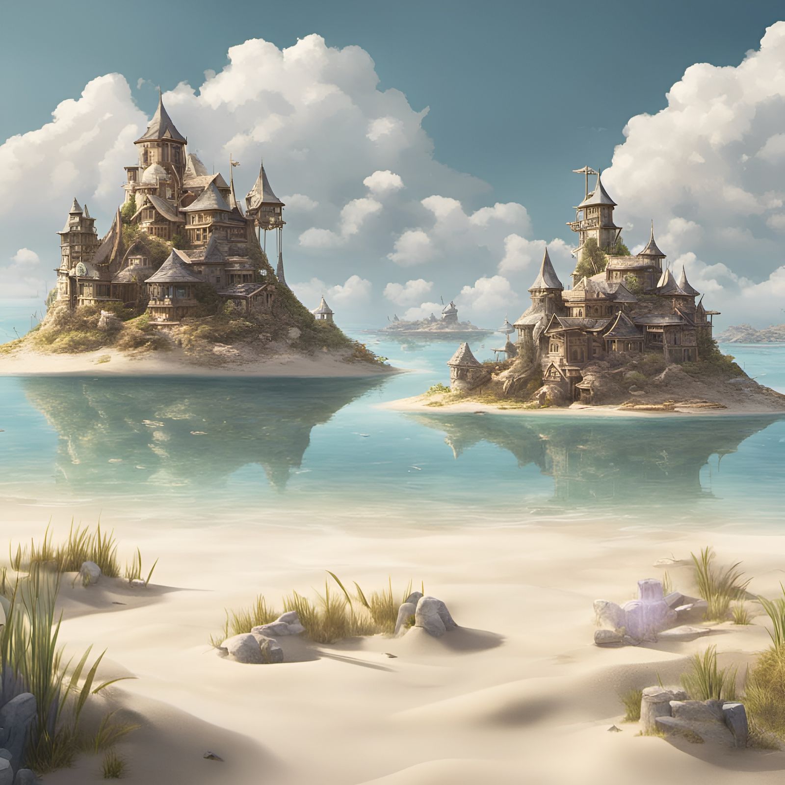 Floating Sand Islands with Crystal Formations
