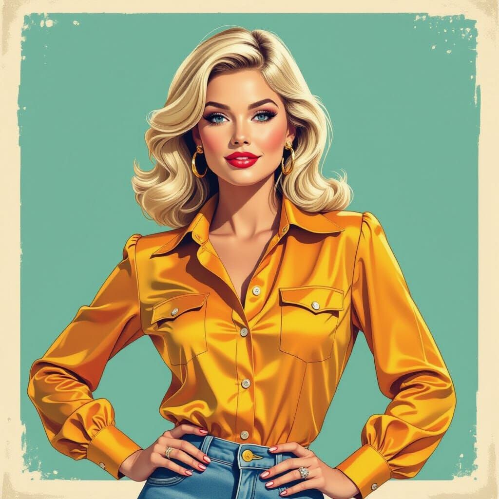 1970s Fashion Illustration: Confident Woman in Retro Style