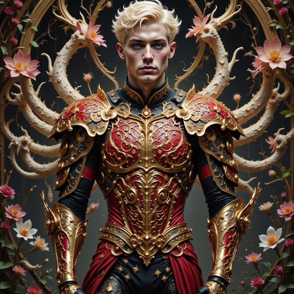 gold red black ivory filigree