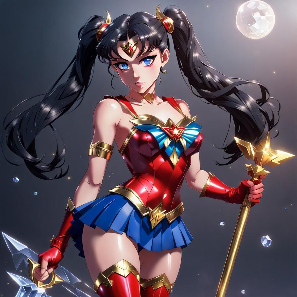 Sailor Moon Wonder Woman Crossover in 3D Anime Art