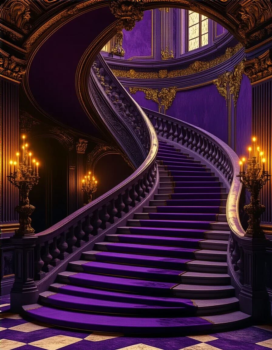 Grand Baroque Staircase in Violet and Gold