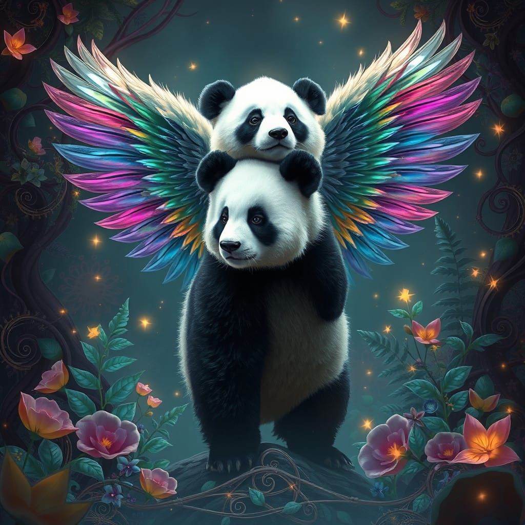 Angel Panda in a Fantastical Dreamlike Environment