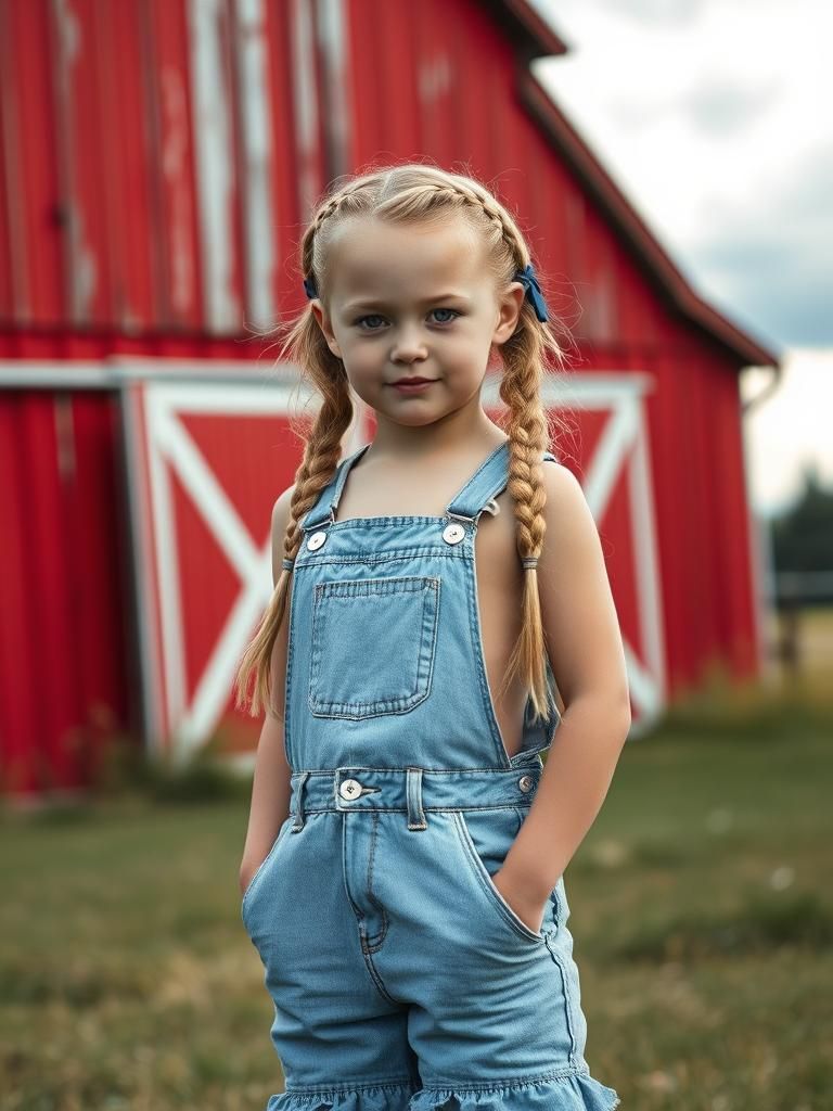 Girl in Overalls by Red Barn, Professional Photography