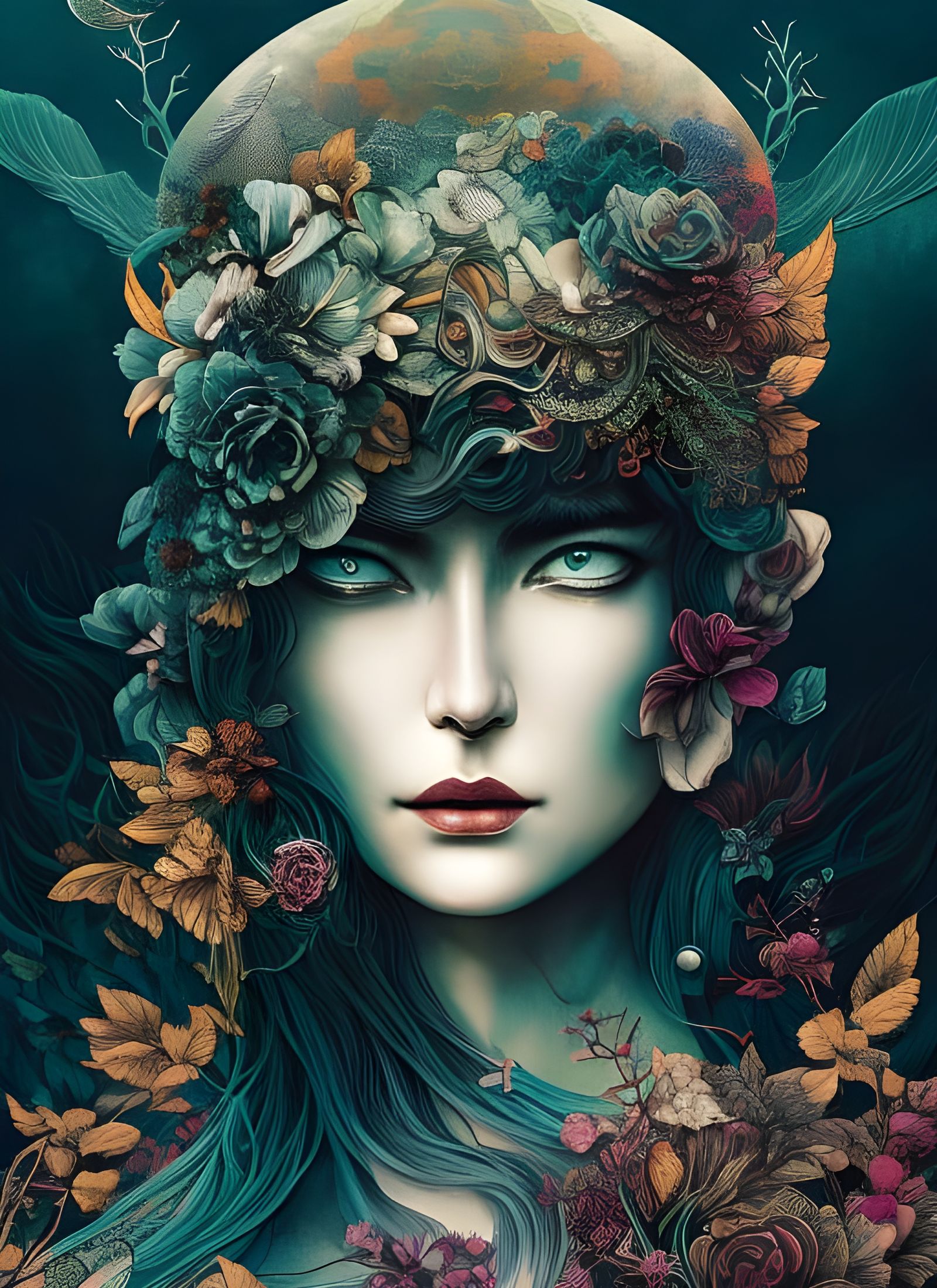 Enigmatic Goddess Illustration in Surreal Style