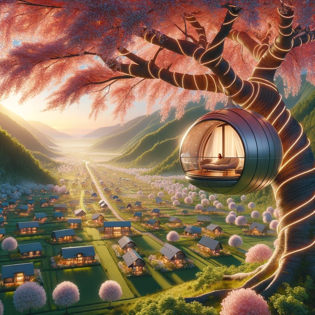 Futuristic Treehouse Pod Home in Fantasy Concept Art Style