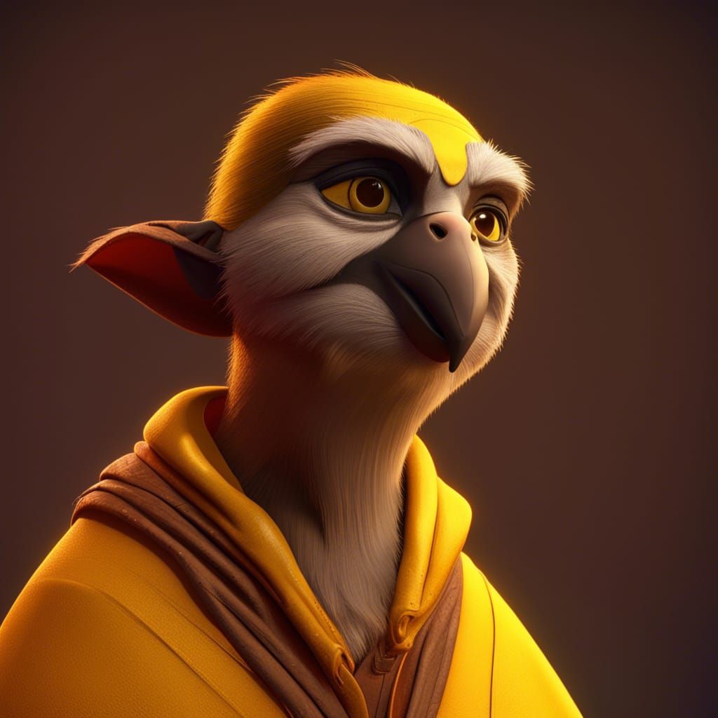 Aarakocra Monk Portrait in 3D Digital Art Style