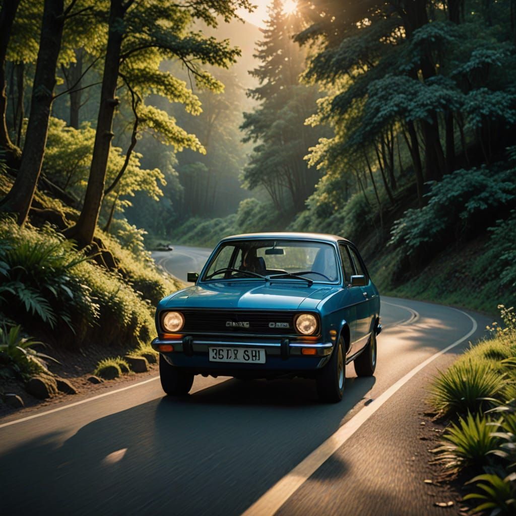 Sleek Metallic Blue 1980 Morris Marina Coupe in Golden Hour