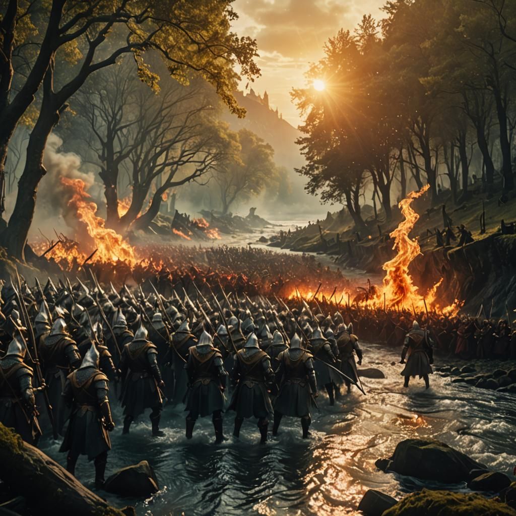 Epic Fantasy Elves Clash in Cinematic Film Still