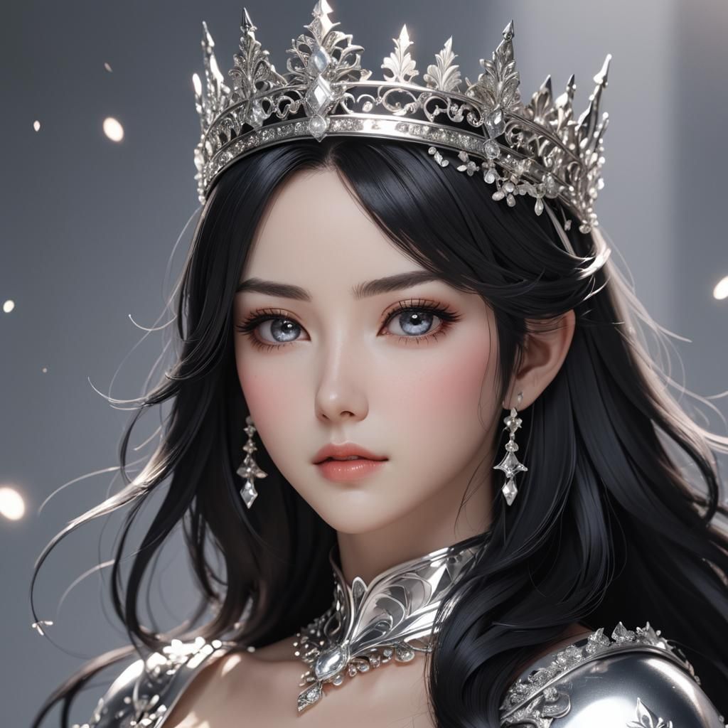 Anime Woman with Silver Crown in 3D