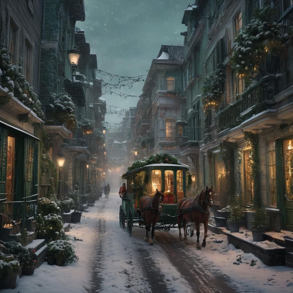 Festive Townhouse in Winter Snowfall: Digital Matte Painting
