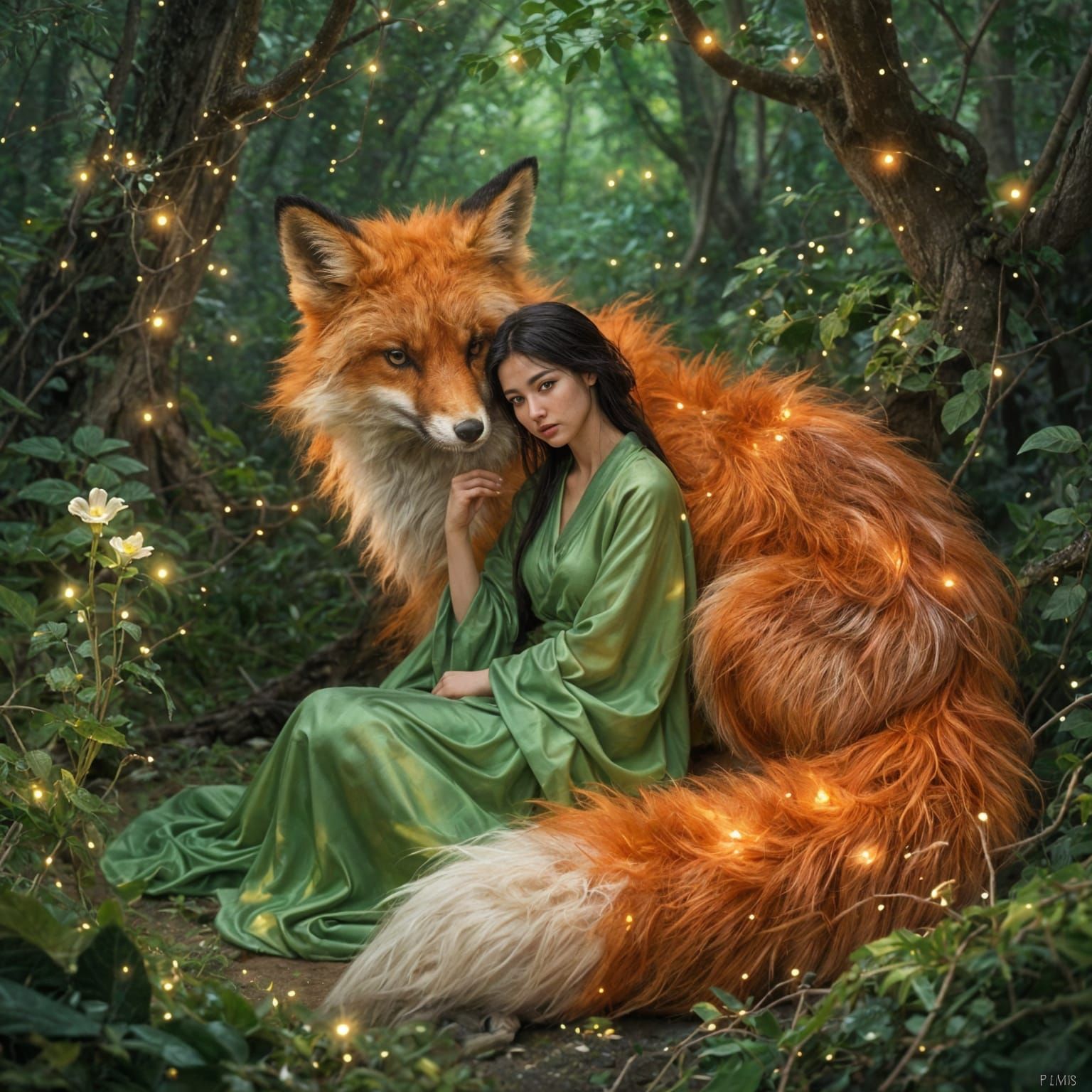 Asian Woman in Enchanted Forest, Painterly Style