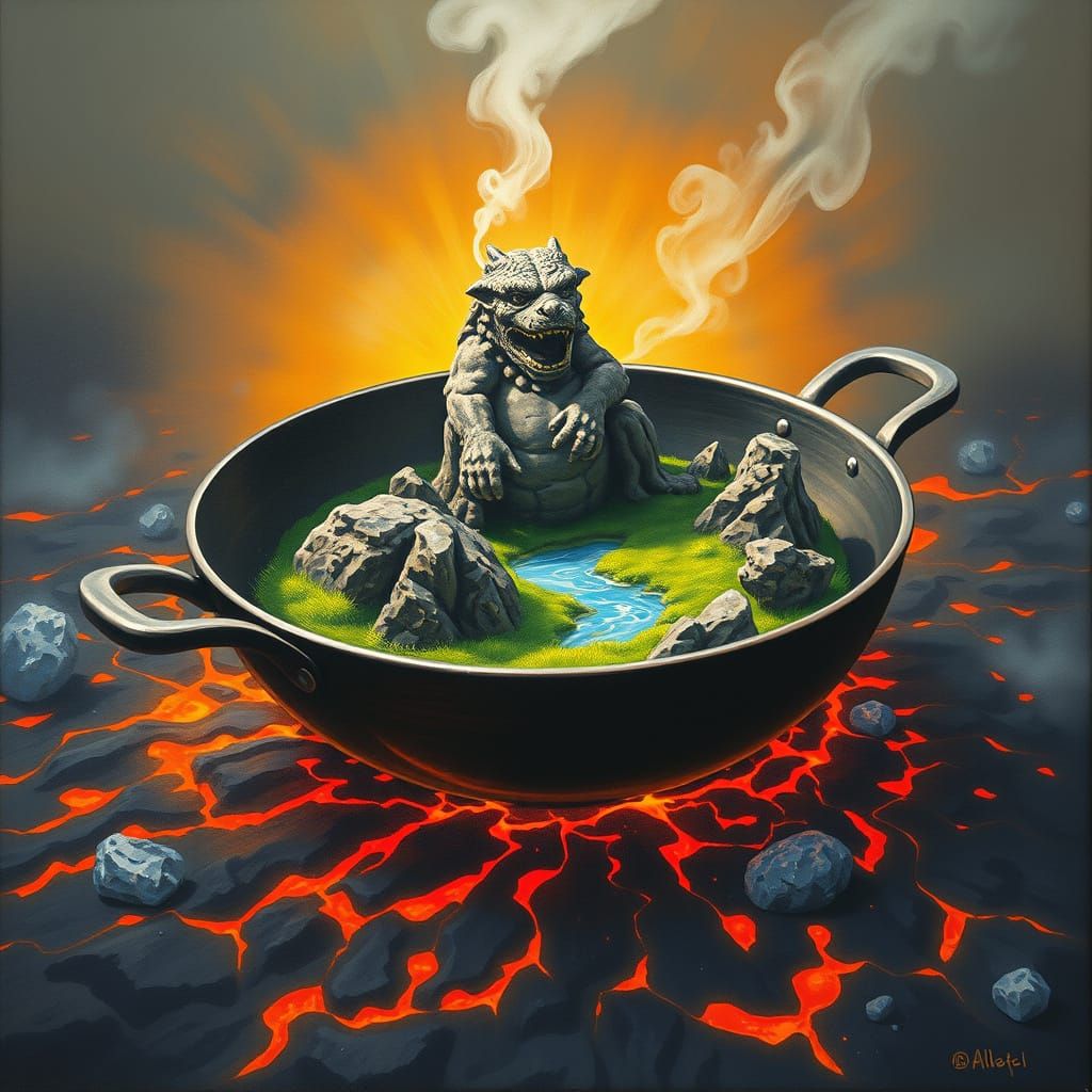 Gargoyle Landscape in Frying Pan, Spray Paint Art