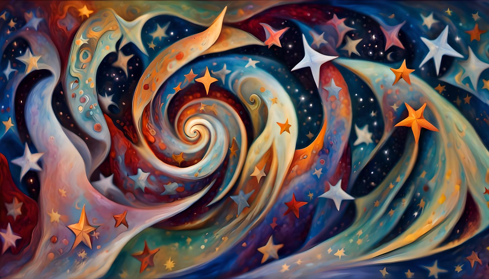 Iridescent Stars Dancing in Dreamy Cosmic Oil Painting