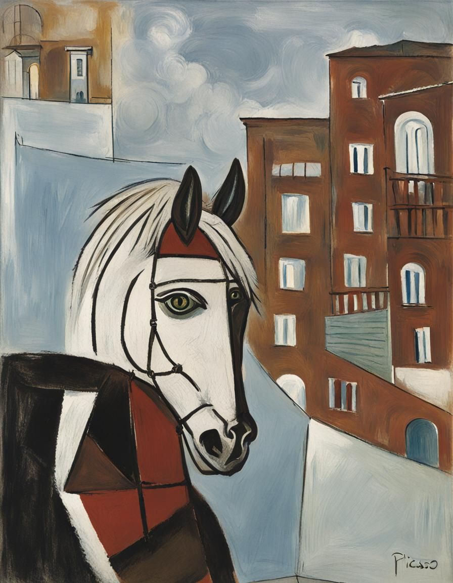 Cubist Horse Head in Picasso Style