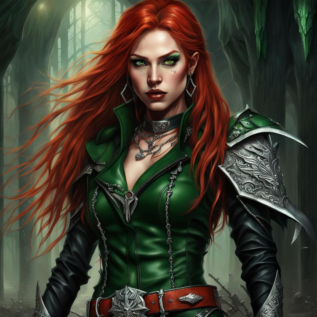 Beautiful Half-Elf Rogue with Red Hair, Fantasy Art