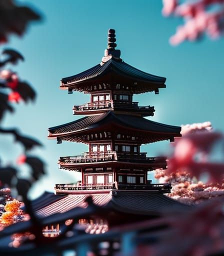 Japanese Building Porcelain Figurine Macro Photograph