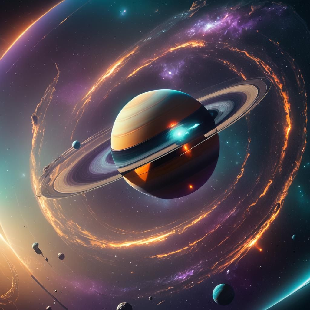 Saturn in Orbit: Deep Color Fantasy Concept Art