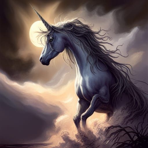 Gothic Horror Unicorn Inspired by Doré