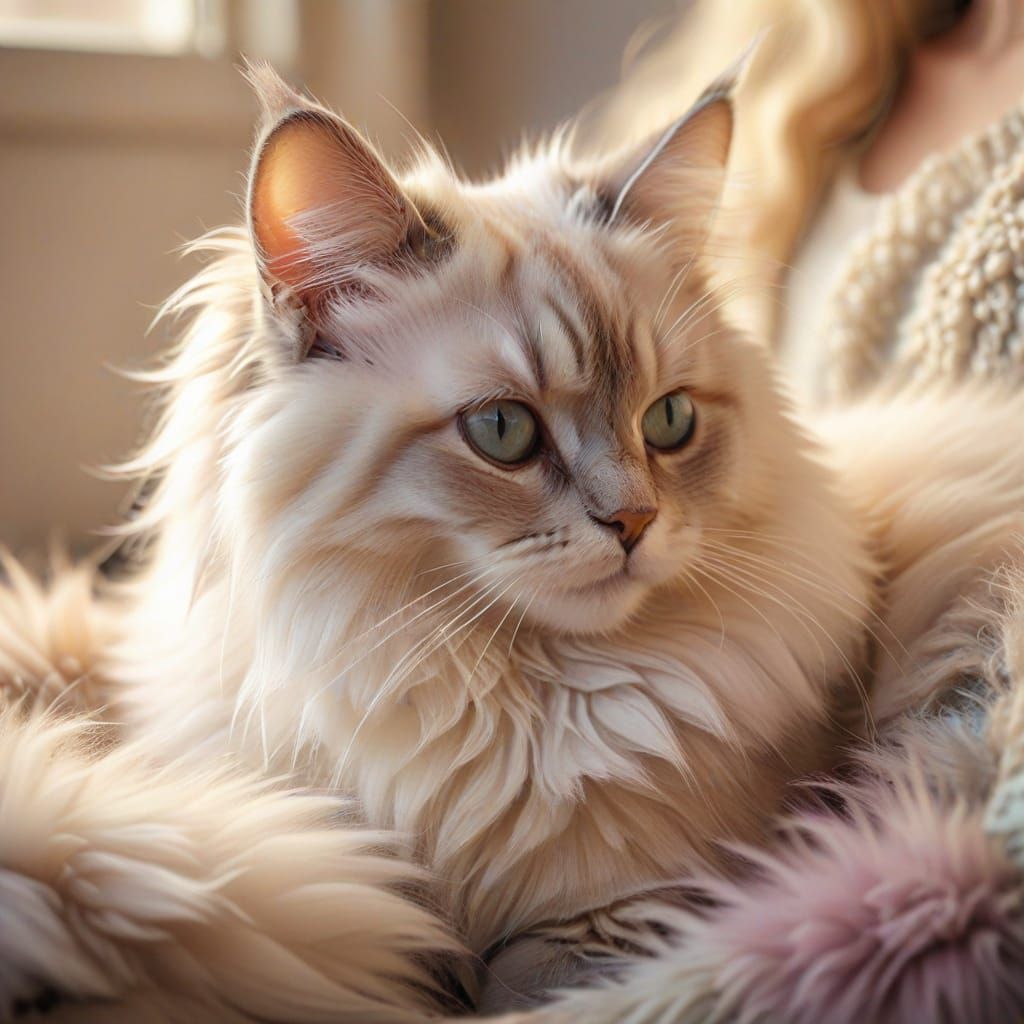 Close-Up of a Cat on Lap in Digital Art Style