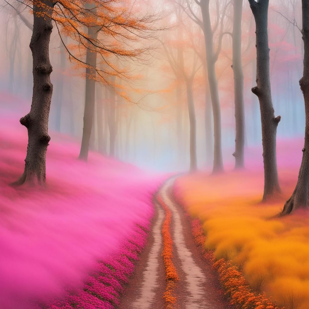 Surreal Autumn Forest Path in Dreamlike Style