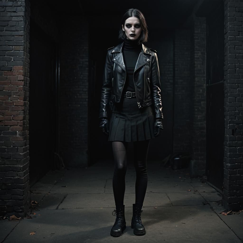 Hyperrealistic Vampire Woman in Black Outfit