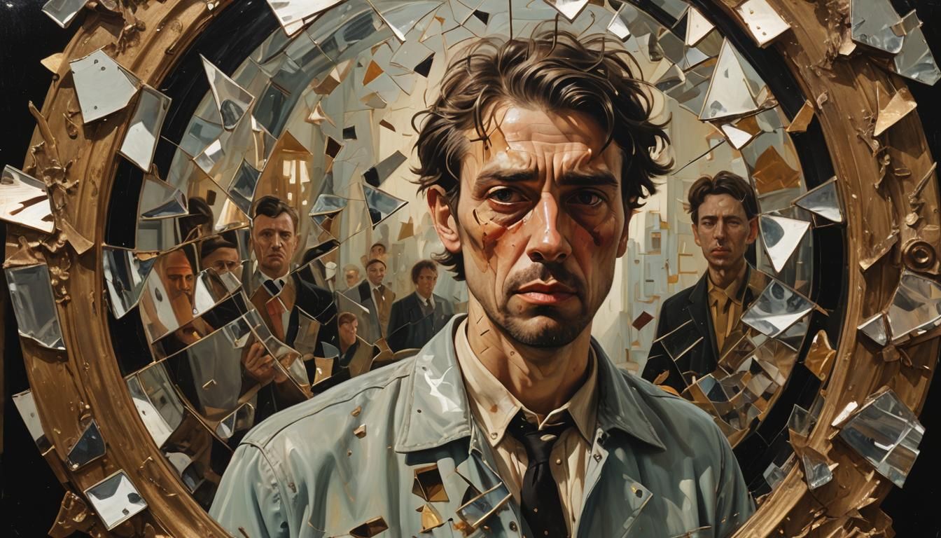 Surreal Broken Mirror Reflecting Emotions