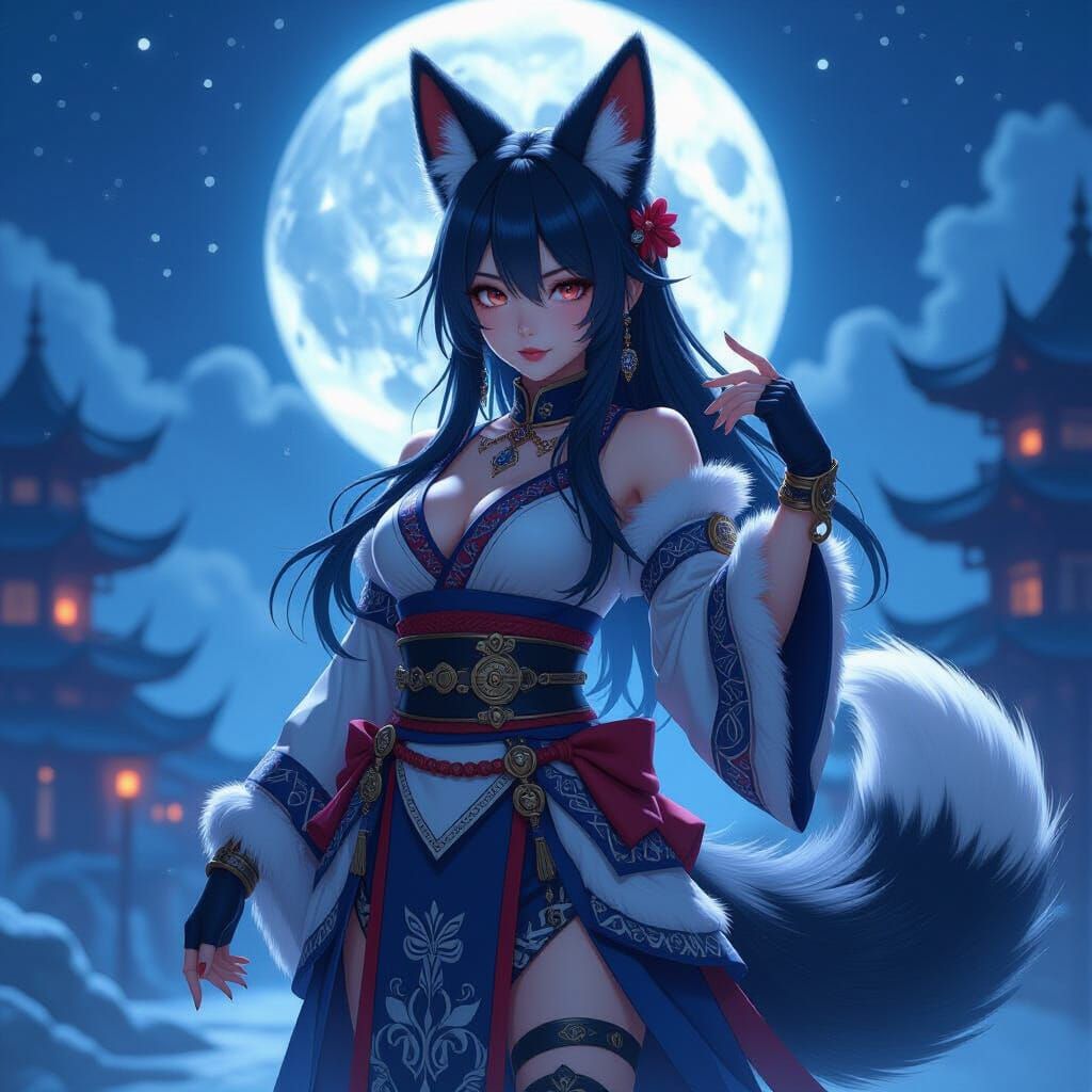 Mystical Fox Demon Girl in Anime Style