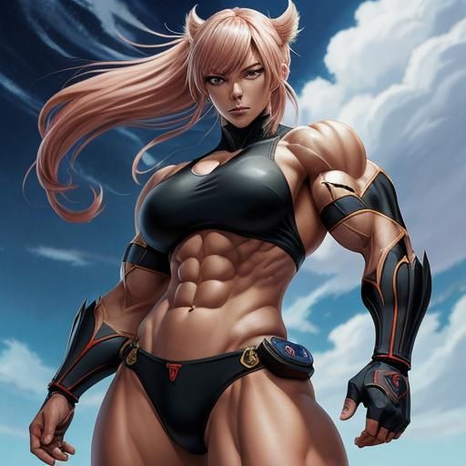 Muscular Anime Girl in Japanese Manga Style