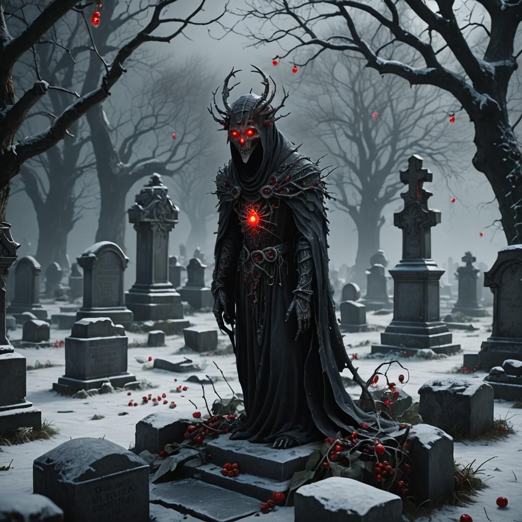 Ethereal Creature in Moonlit Cemetery: Dark Fantasy