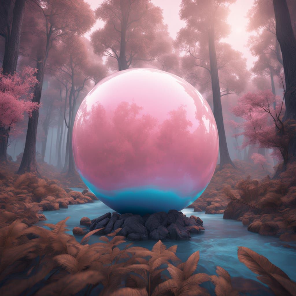 Vibrant Fantasy Bubblegum in Lush Forest