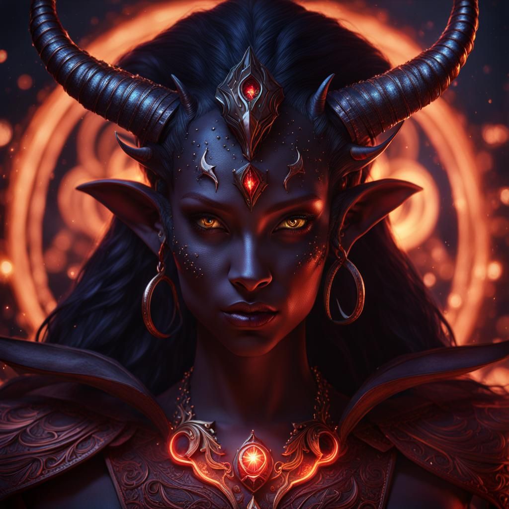 Demonic Tiefling Among Stars: Fantasy Concept Art