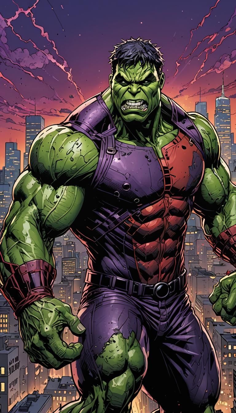 Hulk as Deadpool in Dynamic Comic Book Style
