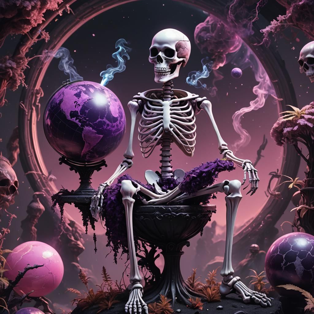 Skeleton Smokes Weed in a Fantastical Universe