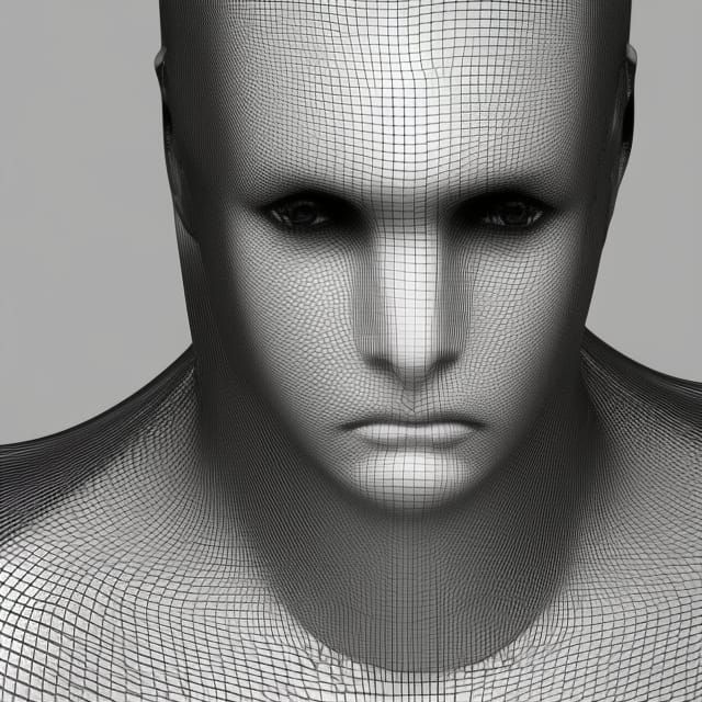 Cyberpunk Wireframe Portrait in Sepia Tones