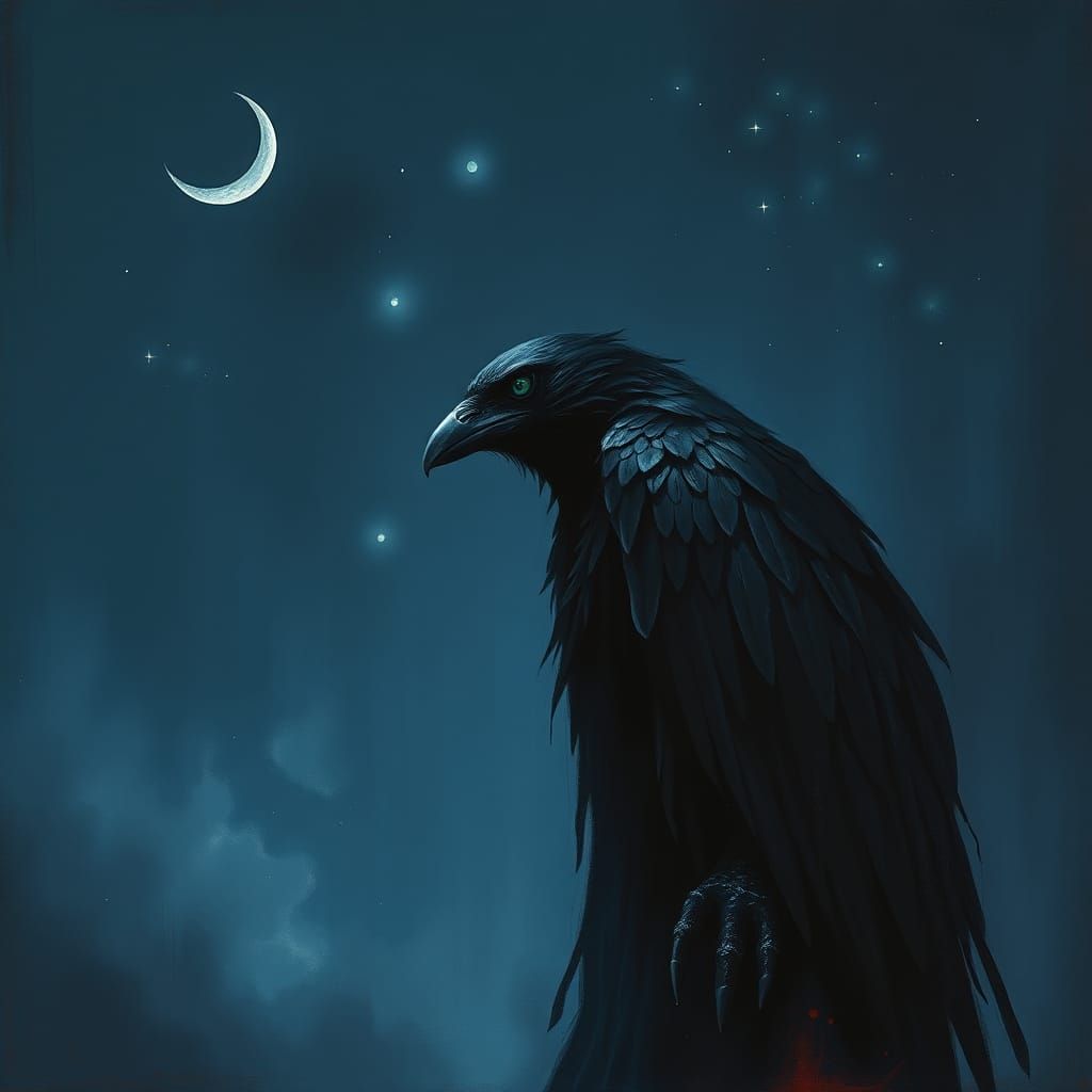 Raven Figure in Dark Surrealist Dreamscape