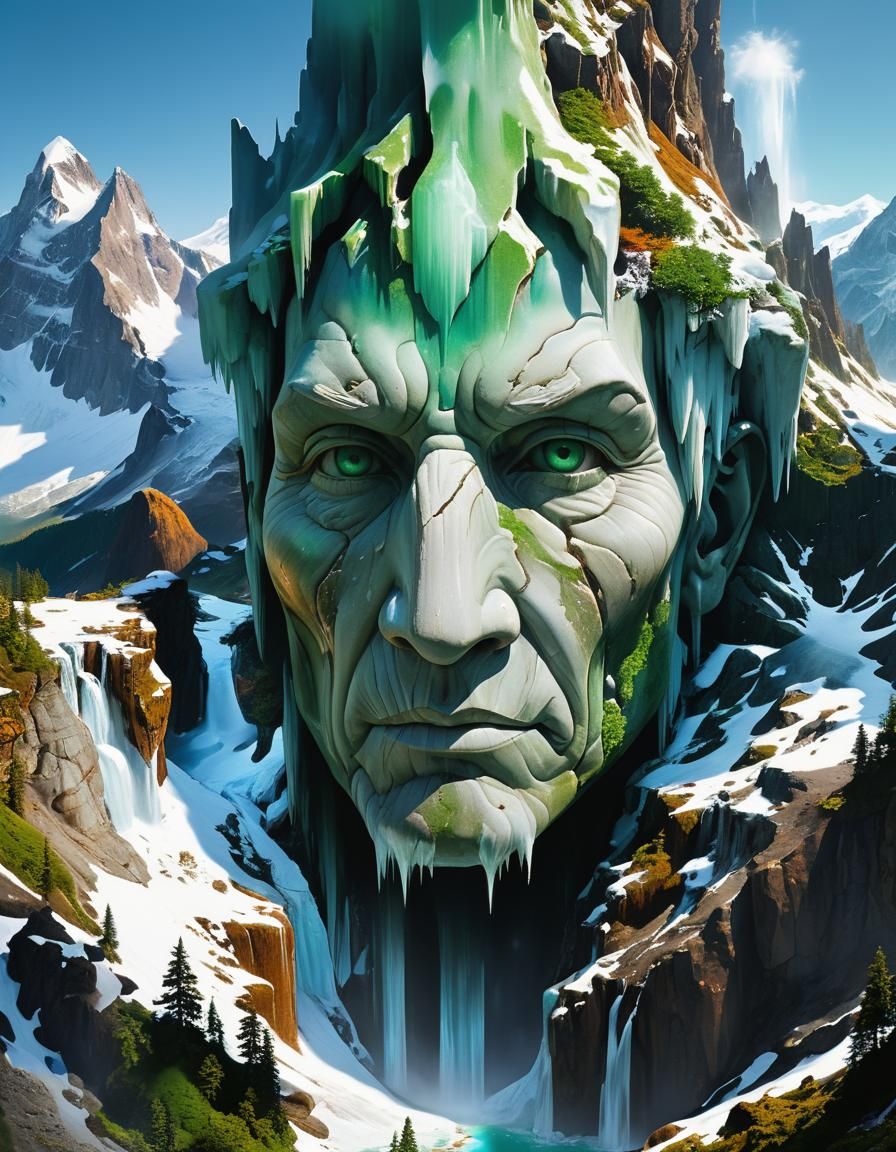 Mystical Landscape Face in Surrealist Style