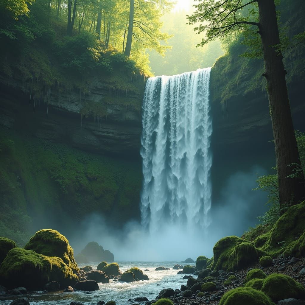 Majestic Waterfall in Mystical Forest