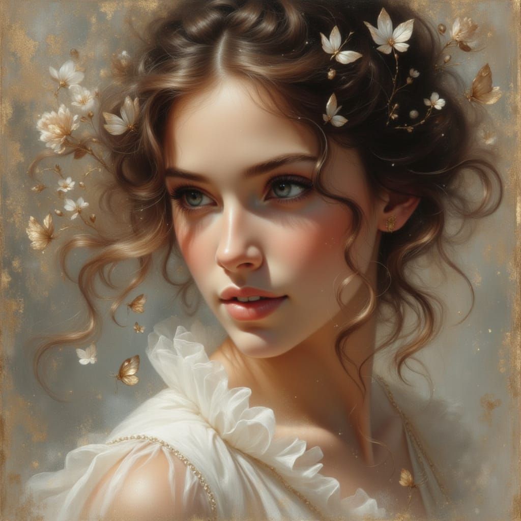 Woman Laughing with Windblown Hair, Oil Painting