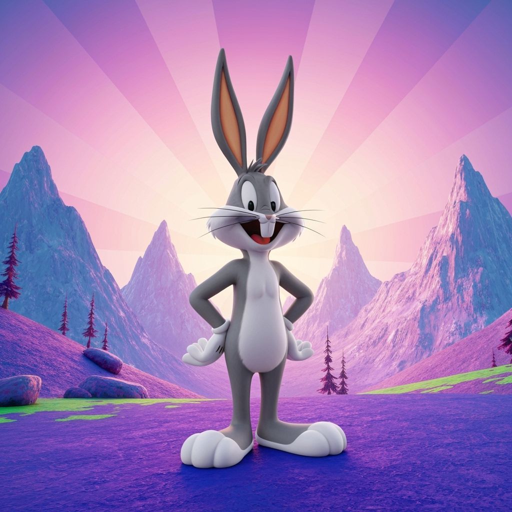 Bugs Bunny in Stylized Mountain Landscape