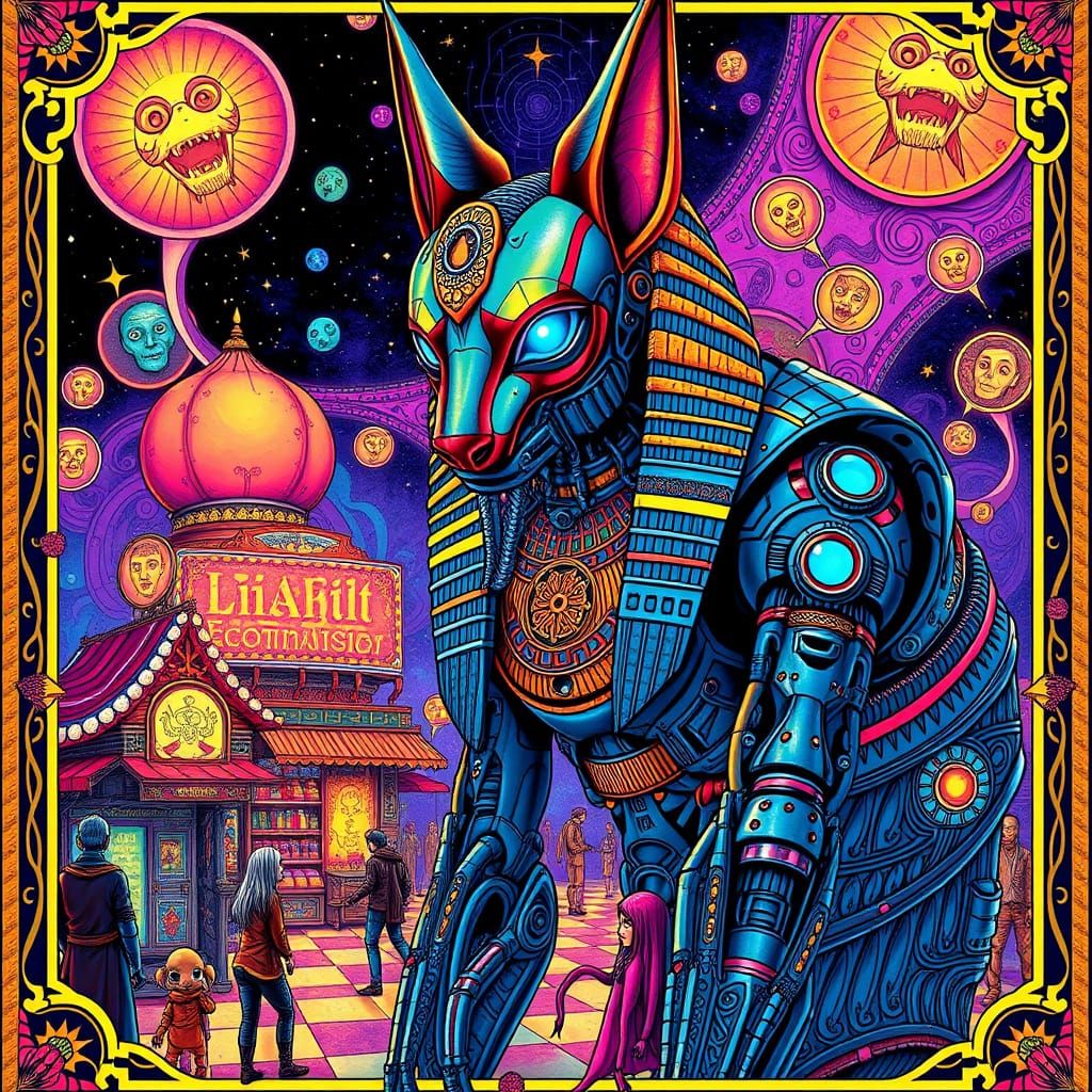 Robotic Anubis Guards Futuristic Marketplace in Art Nouveau ...