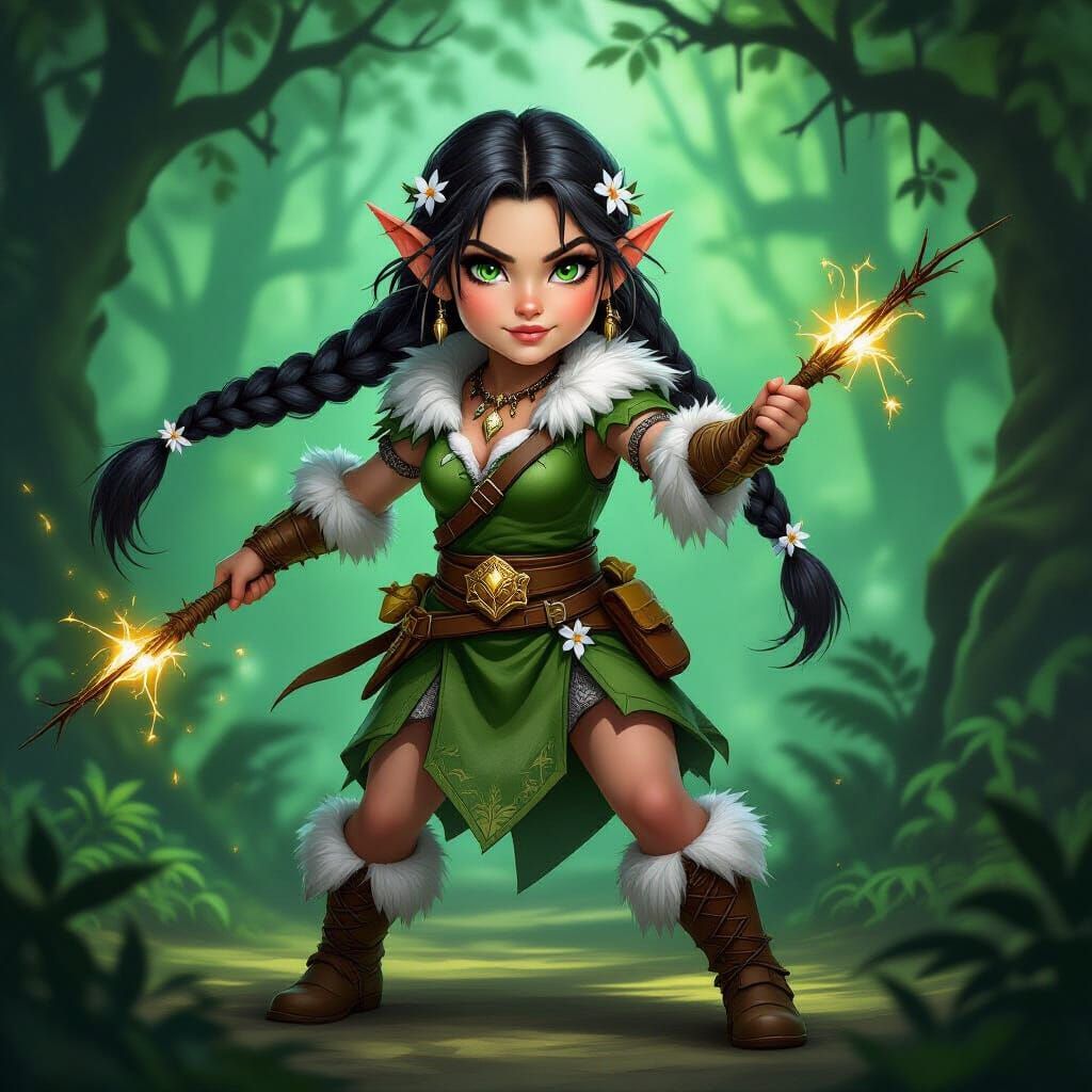 Dwarf Druid Attacks Orc in Dark Fantasy Art