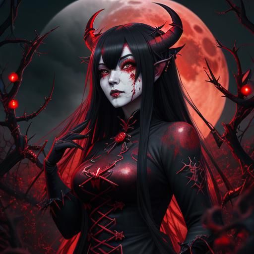 Demonic Anime Girl with Bloodied Thorns Halo